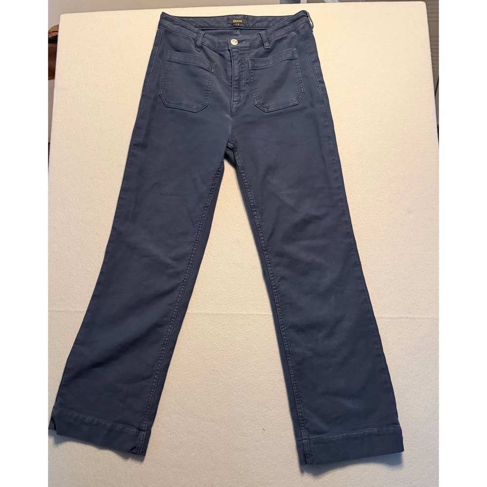 Quince Stretch Knit Wide Leg Pants Deep Navy Blue High Rise Women Size 8